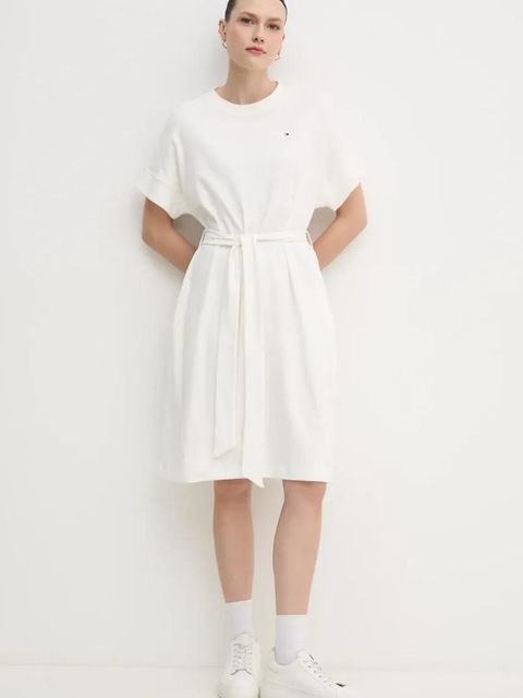 Tommy Hilfiger sukienka bawełniana kolor biały mini rozkloszowana WW0WW45520 - zdjęcie produktu nr 1