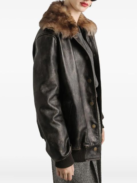 Dolce & Gabbana leather bomber jacket - Brown