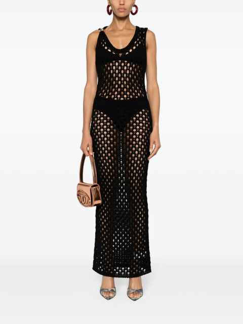 Blumarine crochet cotton long dress - Black
