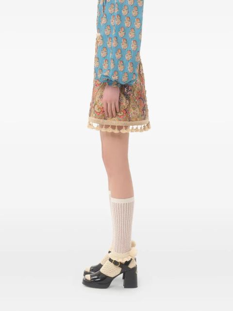 Valentino Garavani Voyage Imaginaire-print embroidered skirt - Neutrals