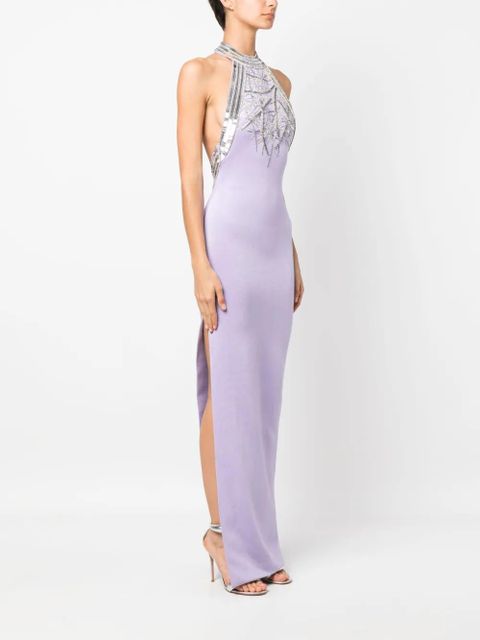 Balmain sequin-embellished halterneck gown - Purple