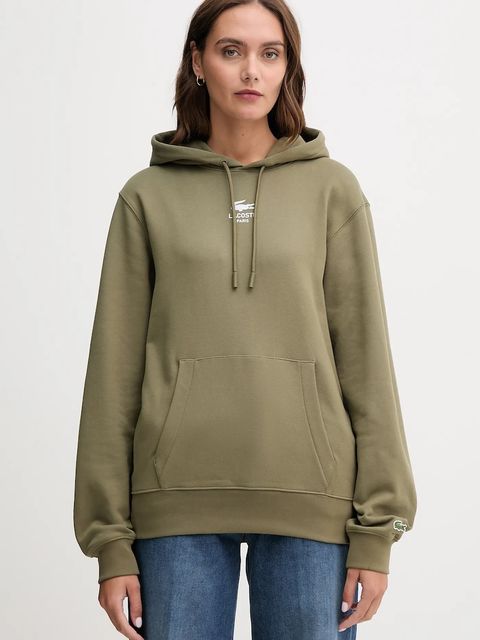 Lacoste bluza bawełniana kolor zielony z kapturem z nadrukiem SH2740 - zdjęcie produktu nr 2