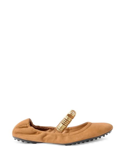 Tod's golden-ring detail suede ballet flats - Brown - zdjęcie produktu nr 1
