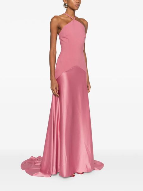 Solace London Florie halterneck panelled gown dress - Pink