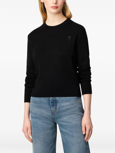 AMI Paris Ami De Coeur wool crew-neck sweater - 0180 BLACK/BLACK - zdjęcie produktu nr 2
