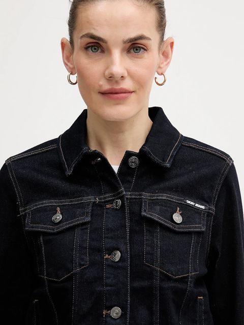 Dkny kurtka jeansowa kolor granatowy przejściowa DJ4J6006