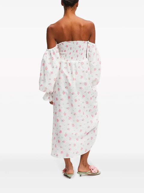 Sleeper Atlanta rose-print linen dress - White