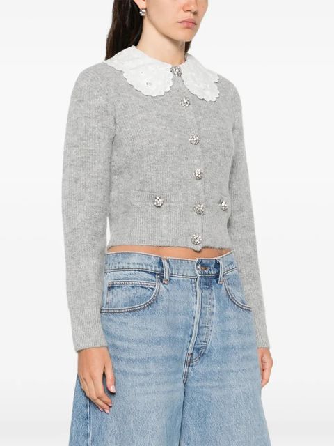 Self-Portrait scalloped-collar embellished cardigan - Grey