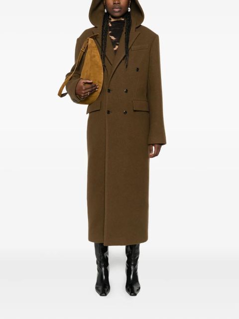 Nanushka detachable-hood double-breasted coat - Brown
