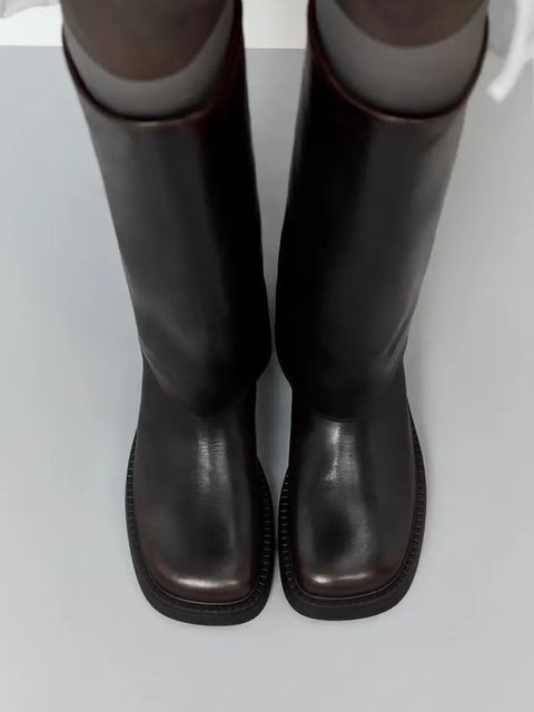 Miista kozaki skórzane Leala damskie kolor czarny na płaskim obcasie E8_3963