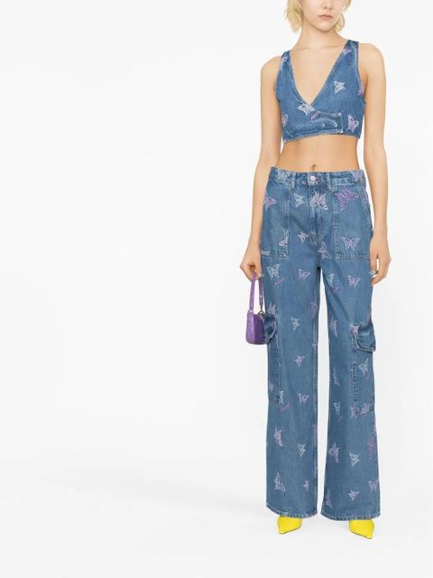 GANNI embroidered denim crop top - Blue - zdjęcie produktu nr 2
