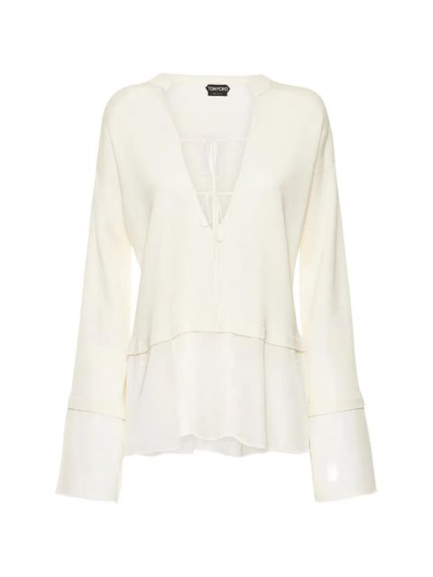 TOM FORD V-neck long-sleeves blouse - Neutrals - zdjęcie produktu nr 1