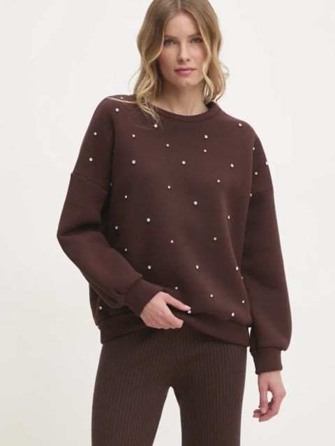 Answear.LAB bluza damska kolor brązowy z aplikacją