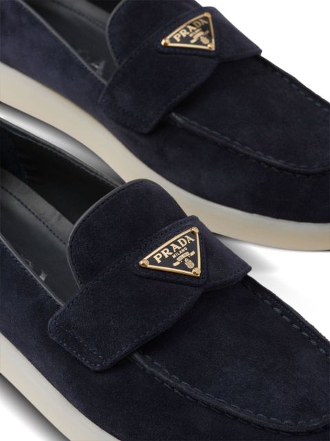 Prada enamel triangle-logo leather loafers - Blue