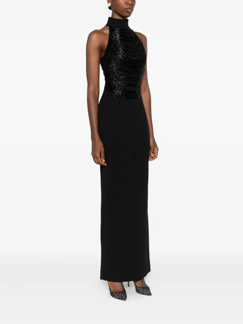 Solace London Portia embellished halterneck maxi dress - Black
