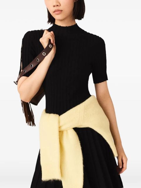 Maje ribbed-knit pleated dress - Black