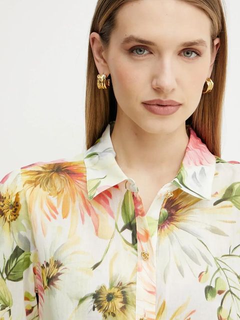 Guess koszula CLARA damska kolor beżowy regular z kołnierzykiem klasycznym W5GH85 WH6C0