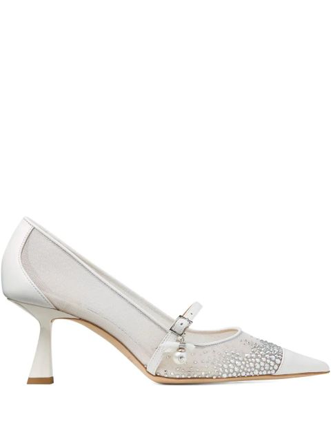Jimmy Choo 85mm Aren crystal-embellished mesh pumps - White - zdjęcie produktu nr 1