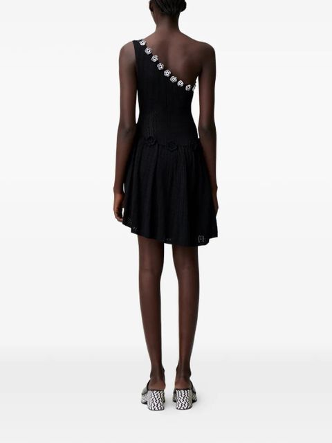 Claudie Pierlot flower-appliqué one-shoulder knitted mini dress - Black