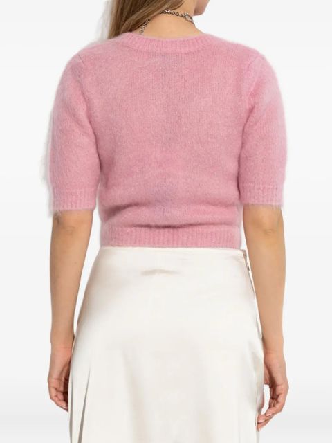 Alessandra Rich rose-embellished short-sleeved T-shirt - Pink