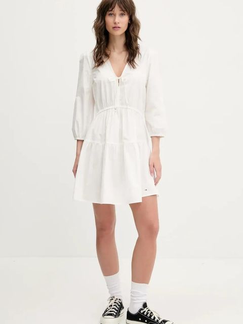 Tommy Jeans sukienka bawełniana kolor biały mini rozkloszowana DW0DW20341