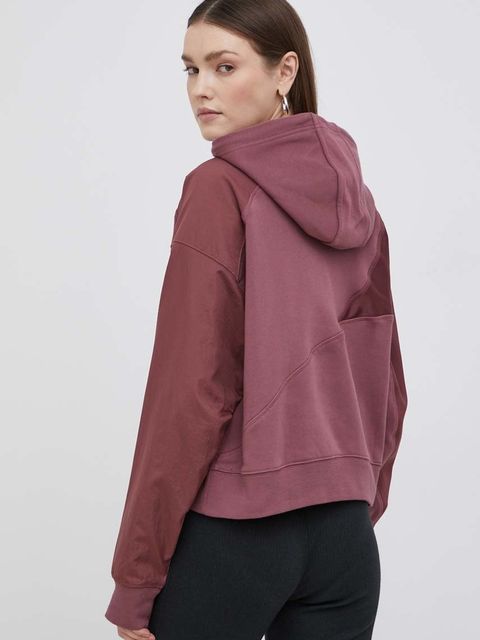 adidas Originals bluza bawełniana Split Trefoil HC7035 damska kolor bordowy z kapturem z nadrukiem HC7035-QUICRI - zdjęcie produktu nr 2