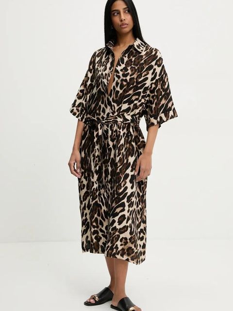 Answear.LAB sukienka kolor brązowy midi oversize - zdjęcie produktu nr 2