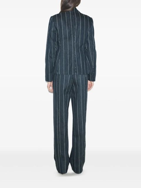 Tory Burch pinstripe frayed-edge blazer - Blue