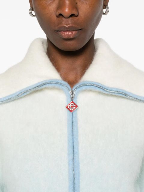 Casablanca zip collared cardigan - White