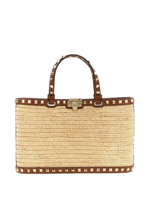 Valentino Garavani Rockstud woven raffia tote bag - Neutrals - zdjęcie produktu nr 1