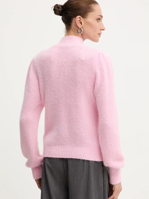 Morgan sweter z dodatkiem wełny damski kolor różowy z golfem MLEONAR