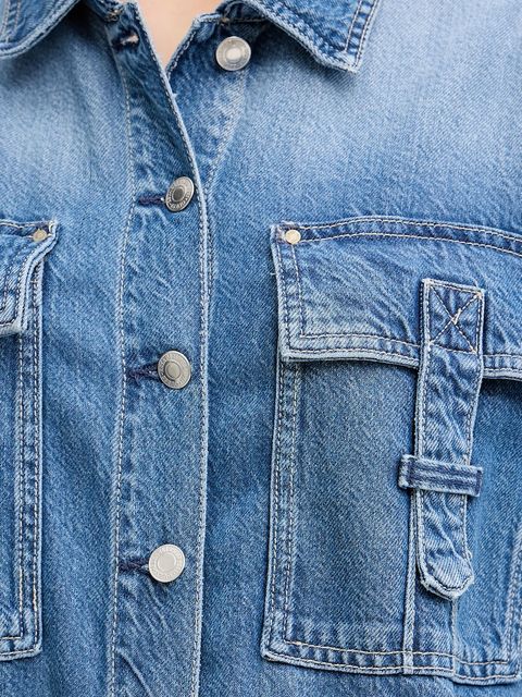 Guess kombinezon jeansowy KINSLEY kolor niebieski z kołnierzykiemm W5YD58 D5B94