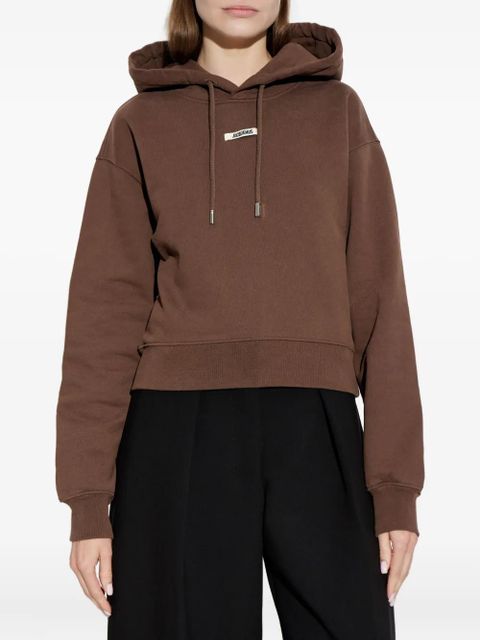 Jacquemus logo-patch hoodie - Brown