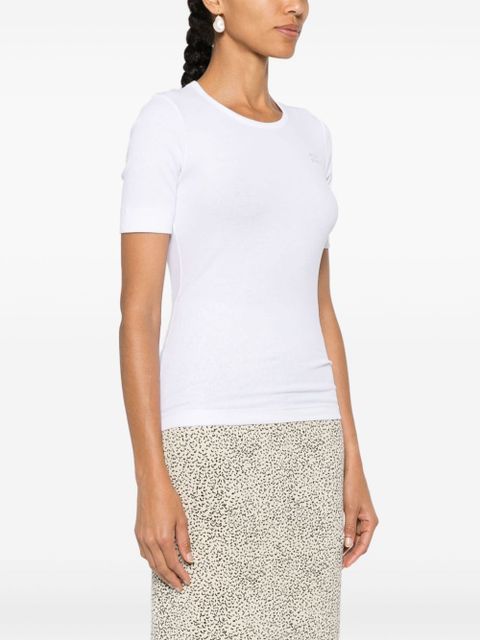 GANNI logo-embroidered ribbed T-shirt - White - zdjęcie produktu nr 2