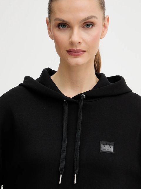 Armani Exchange bluza damska kolor czarny z kapturem gładka XW000987 AF10818