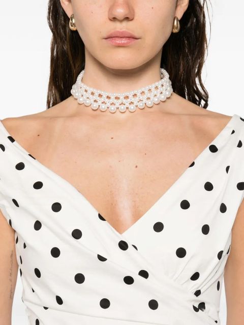 Self-Portrait polka-dot wrap midi dress - White