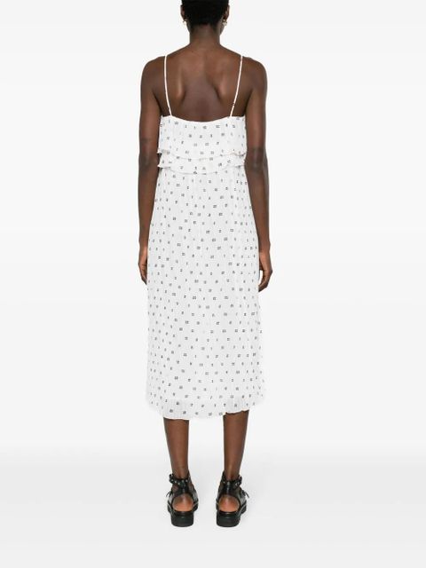 GANNI monogram-print plissé midi dress - White