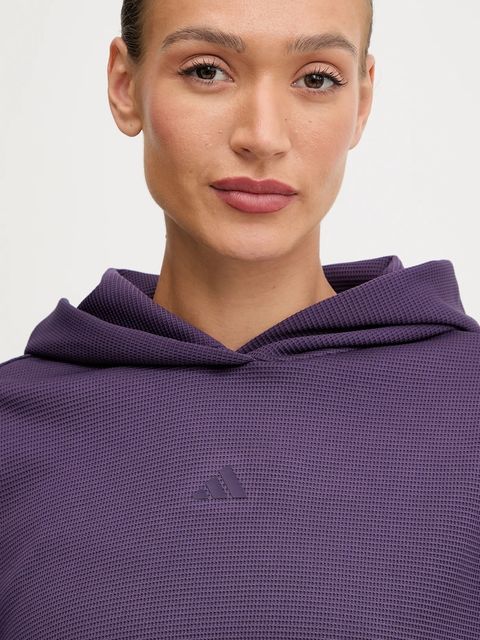 adidas Performance bluza treningowa Cover-up damska kolor fioletowy z kapturem gładka JY2667