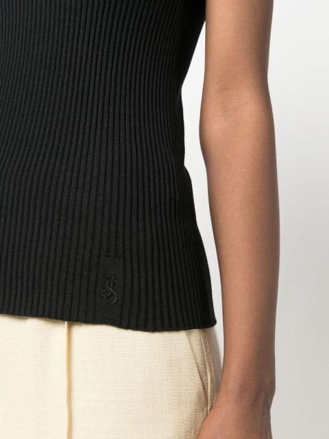 Jil Sander logo-embroidered ribbed top - Black
