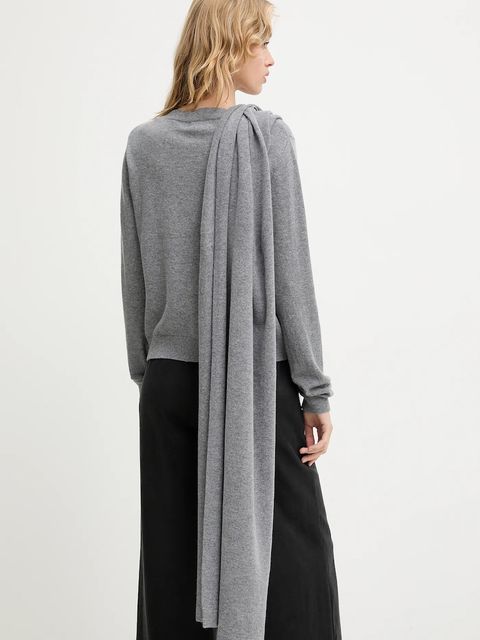 Answear.LAB kardigan z wełny merino z szalem damski kolor szary lekki