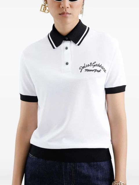 Dolce & Gabbana logo-embroidered cotton polo top - White