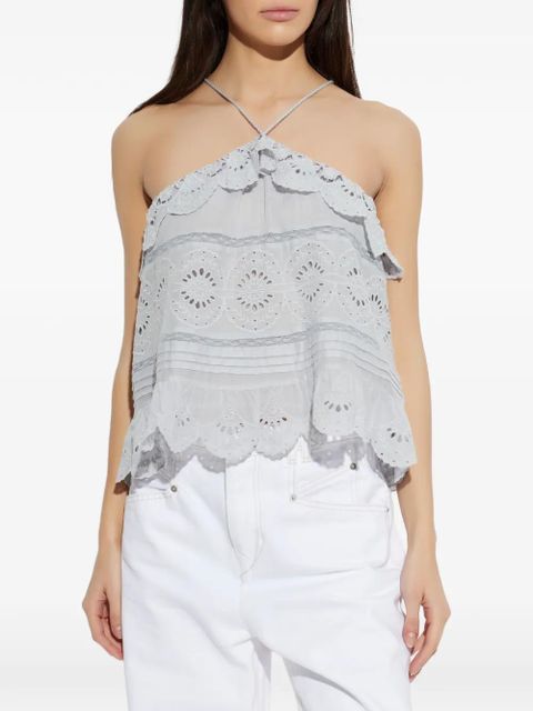 MARANT ÉTOILE Prisha broderie-anglaise ruffled top - Blue