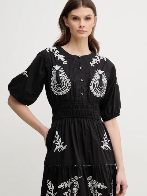 Pepe Jeans sukienka bawełniana DESTINY DRESS kolor czarny midi rozkloszowana PL953743