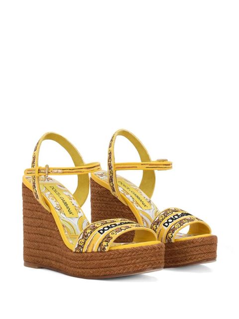 Dolce & Gabbana Majolica-print 90mm wedge sandals - Yellow - zdjęcie produktu nr 2