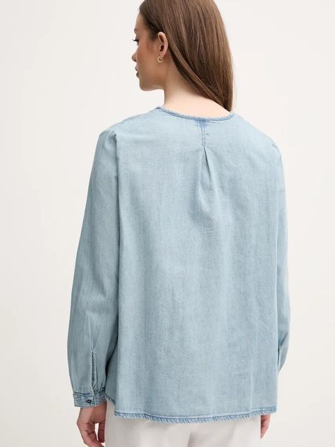 United Colors of Benetton bluzka bawełniana damska kolor niebieski gładka 5RZKDQ0BD