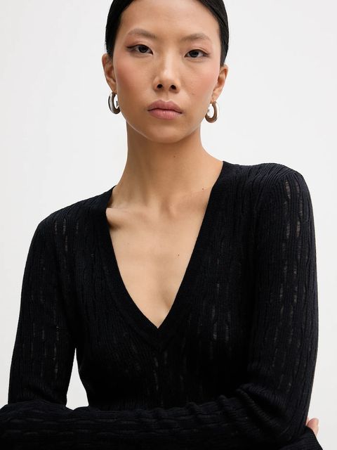 Patrizia Pepe sweter z dodatkiem wełny damski kolor czarny lekki 8K0367 K307