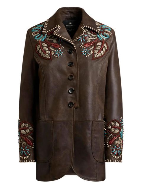 ETRO paisley-embroidered leather jacket - Brown - zdjęcie produktu nr 1