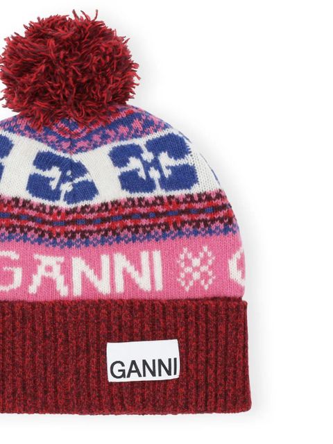 GANNI patterned-intarsia knitted beanie - Red - zdjęcie produktu nr 2