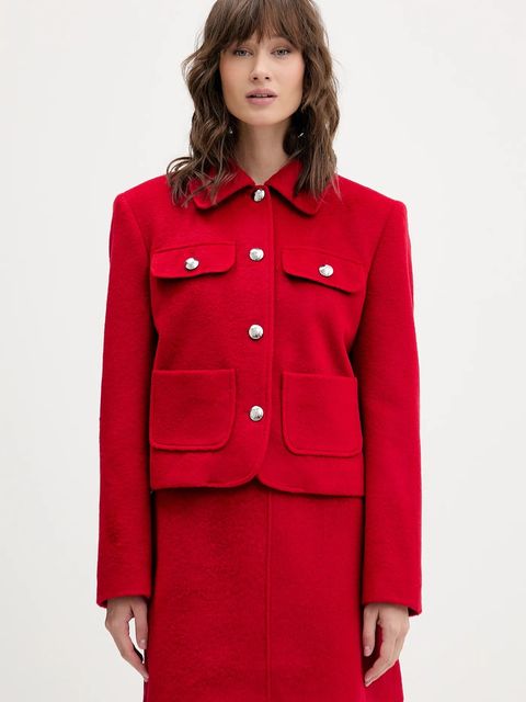 HUGO marynarka z domieszką wełny kolor czerwony jednorzędowa gładka 50547602