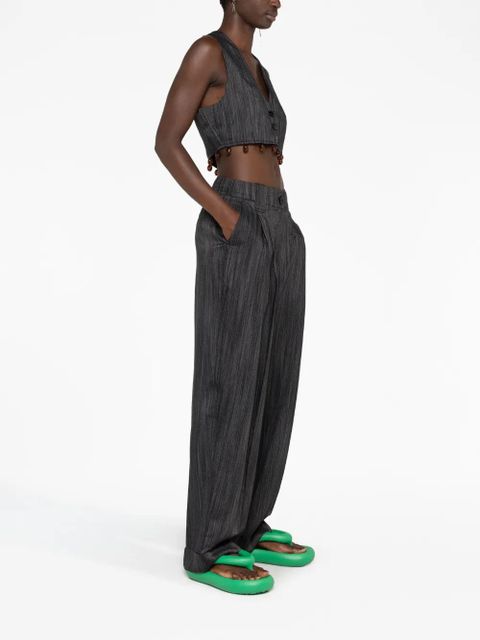 GANNI striped wide-leg trousers - Black